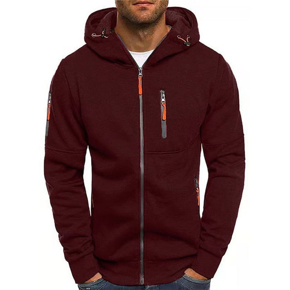 Sweat à capuche zippé détails contrastants bordeaux pour homme