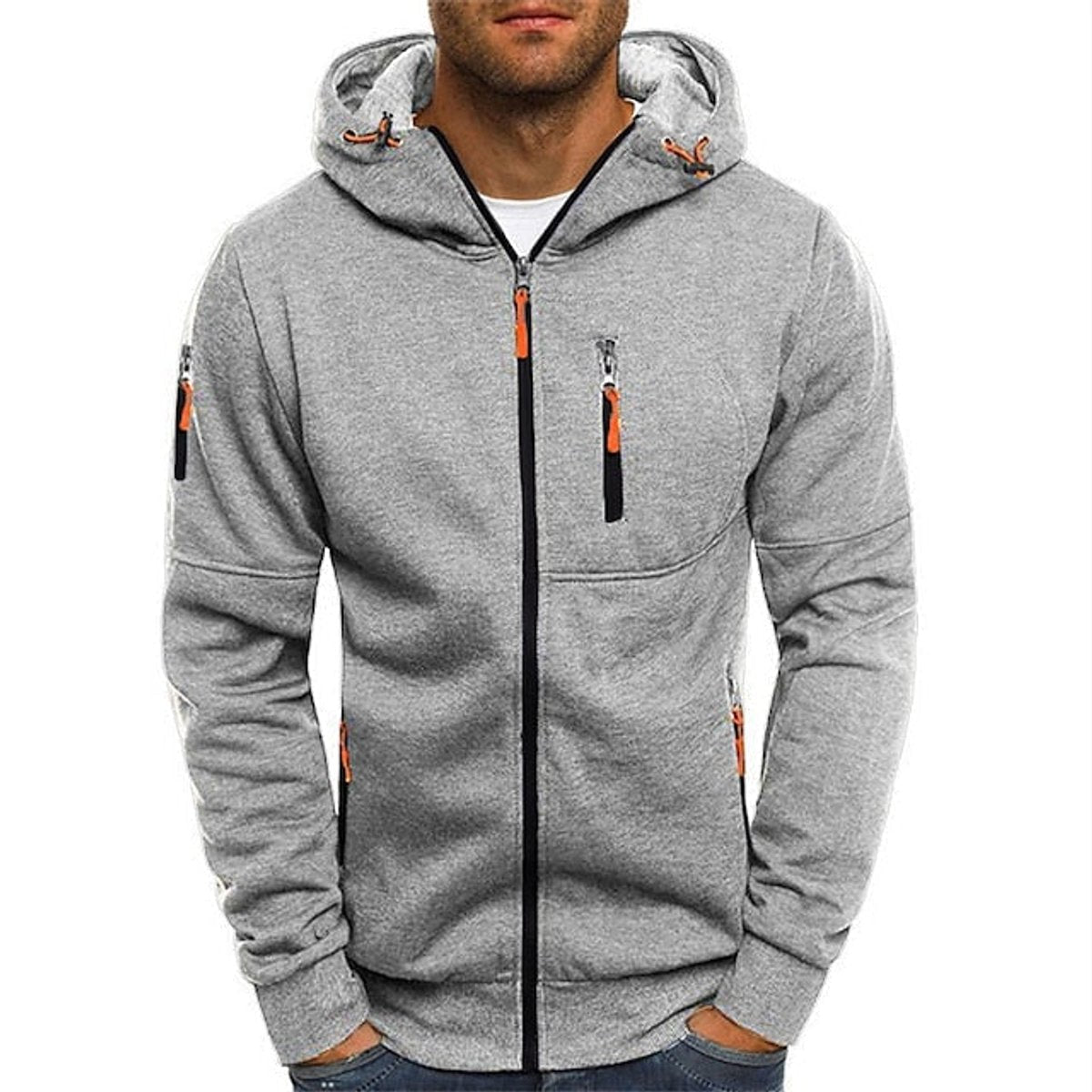 Sweat à capuche zippé détails contrastants gris clair pour homme