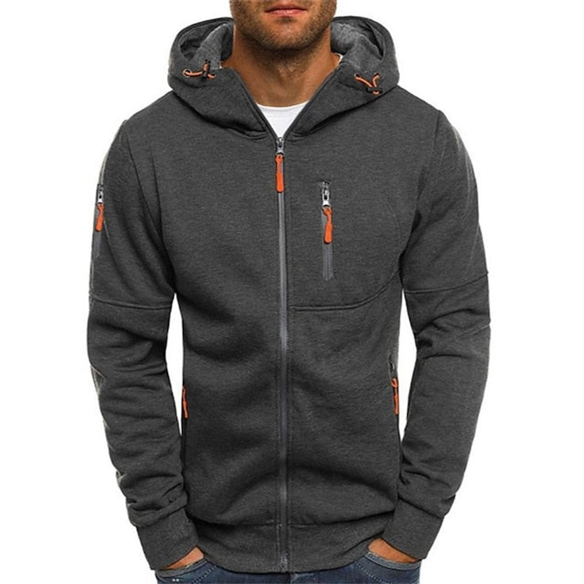 Sweat à capuche zippé détails contrastants gris foncé pour homme