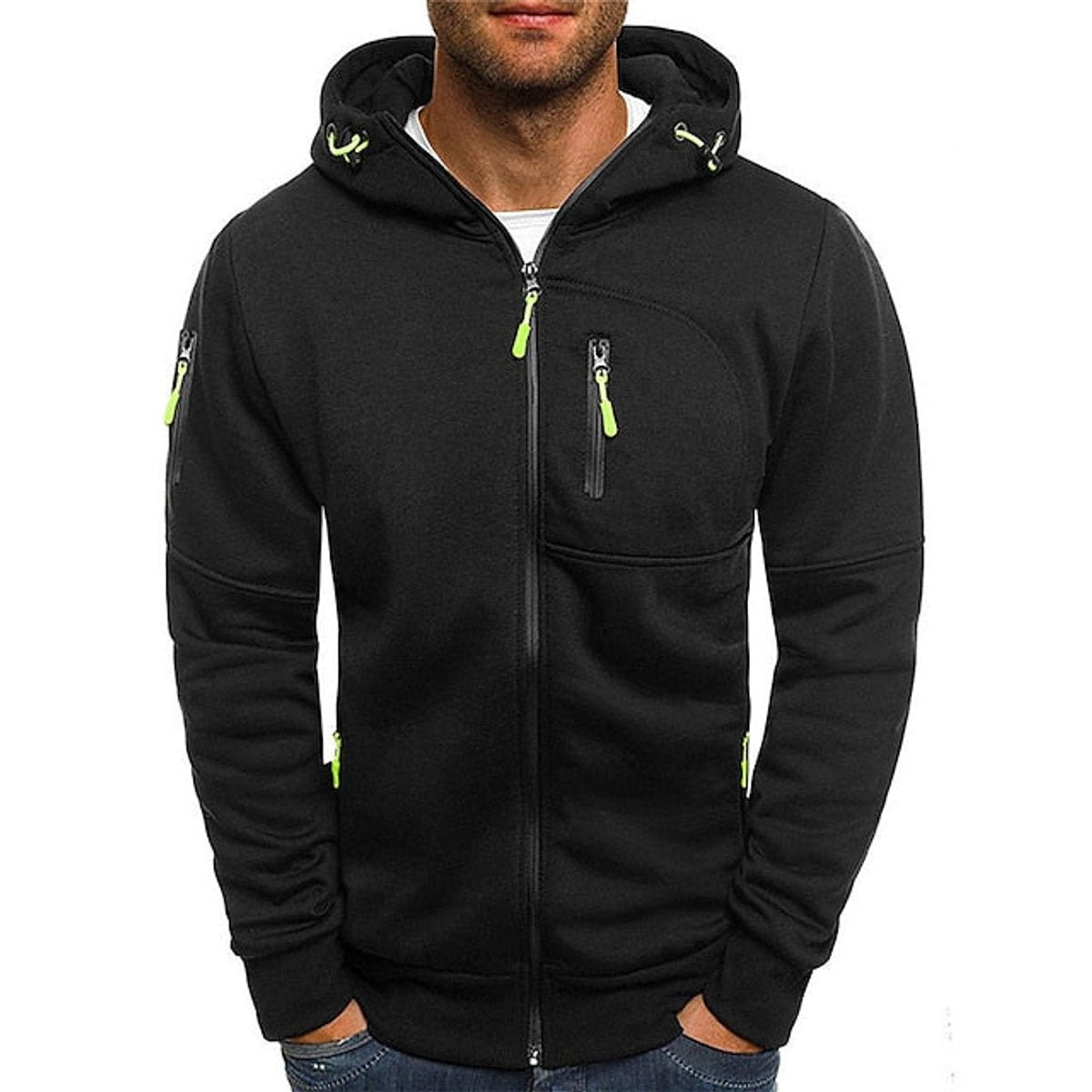 Sweat à capuche zippé détails contrastants noir pour homme