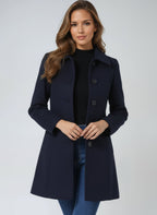 Trench classique ajusté à boutons bleu foncé pour femme