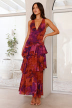 Detail shot of floral print pattern on chiffon fabric