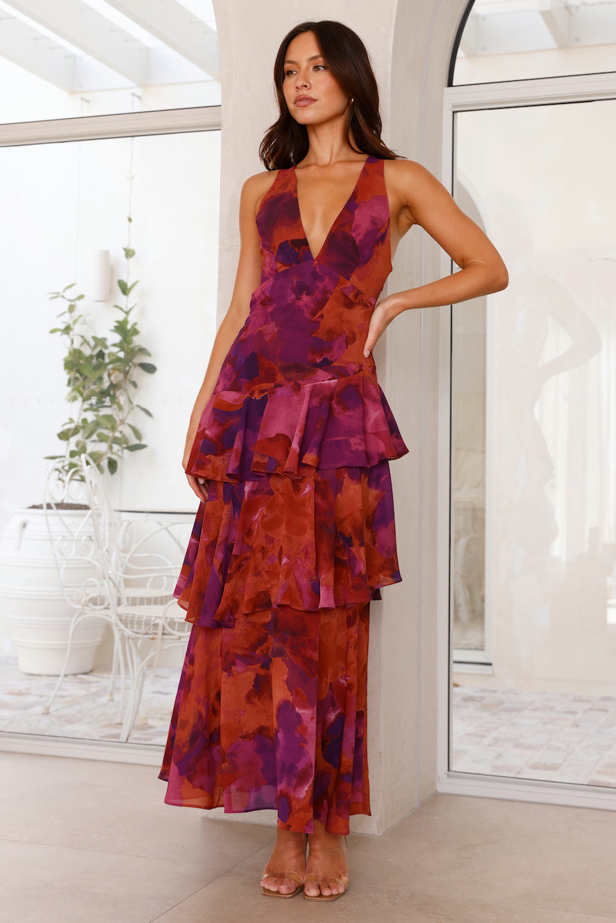 Detail shot of floral print pattern on chiffon fabric