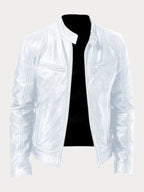 Veste biker col montant zippée blanc pour homme