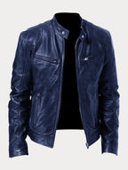Veste biker col montant zippée bleu foncé pour homme