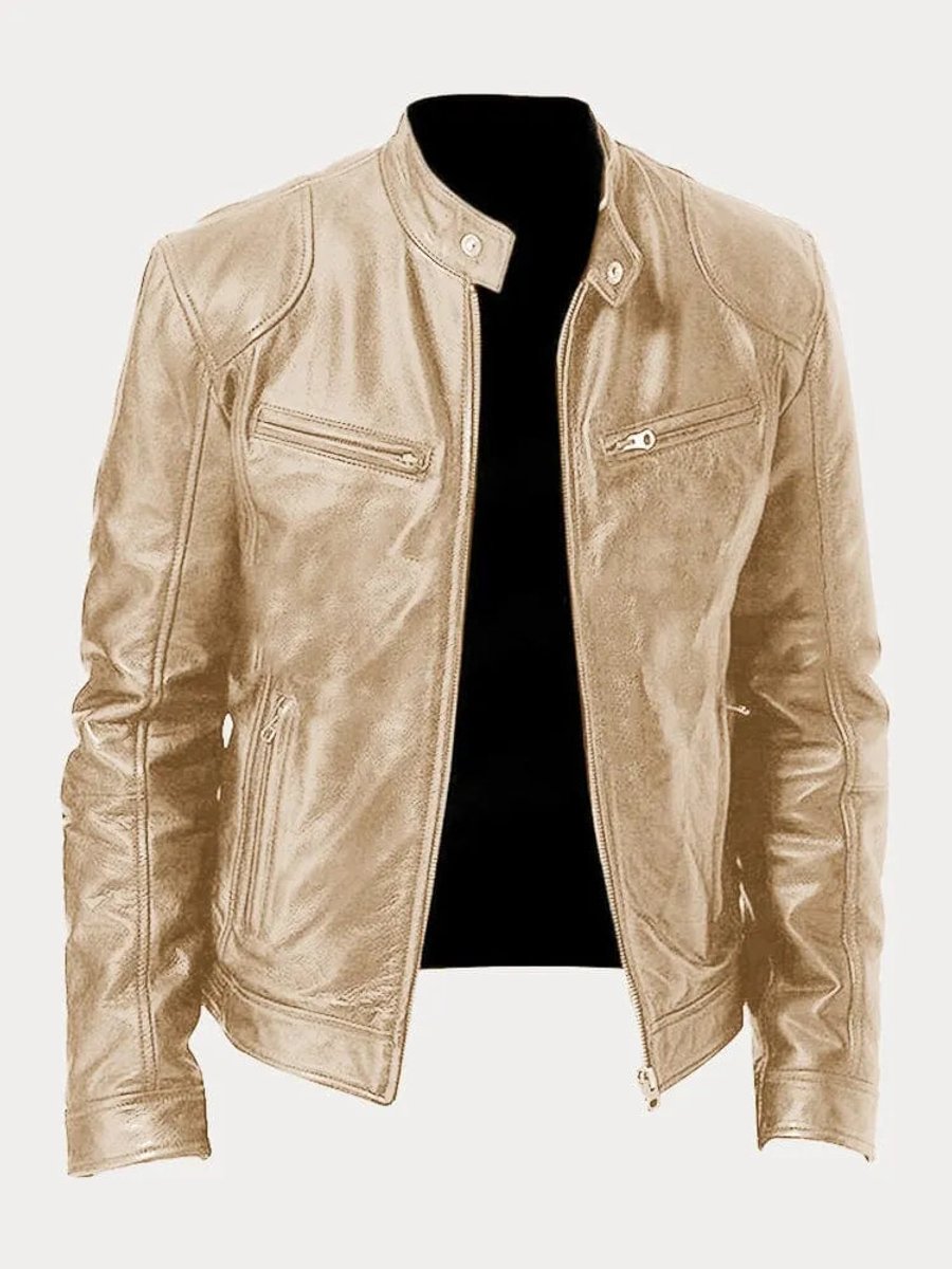 Veste biker col montant zippée doré pour homme