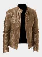 Veste biker col montant zippée kaki pour homme