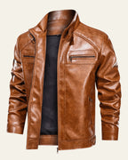 Veste biker col montant zippée marron pour homme