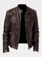Veste biker col montant zippée marron pour homme
