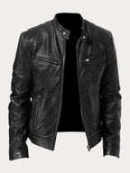 Veste biker col montant zippée noir pour homme