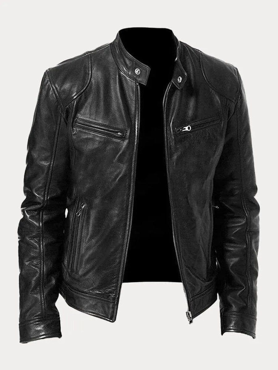 Veste biker col montant zippée noir pour homme