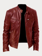 Veste biker col montant zippée rouge foncé pour homme