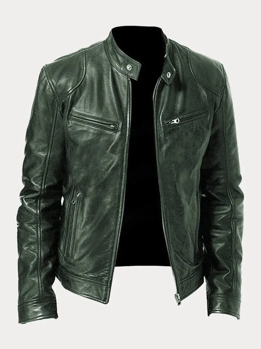 Veste biker col montant zippée vert militaire pour homme