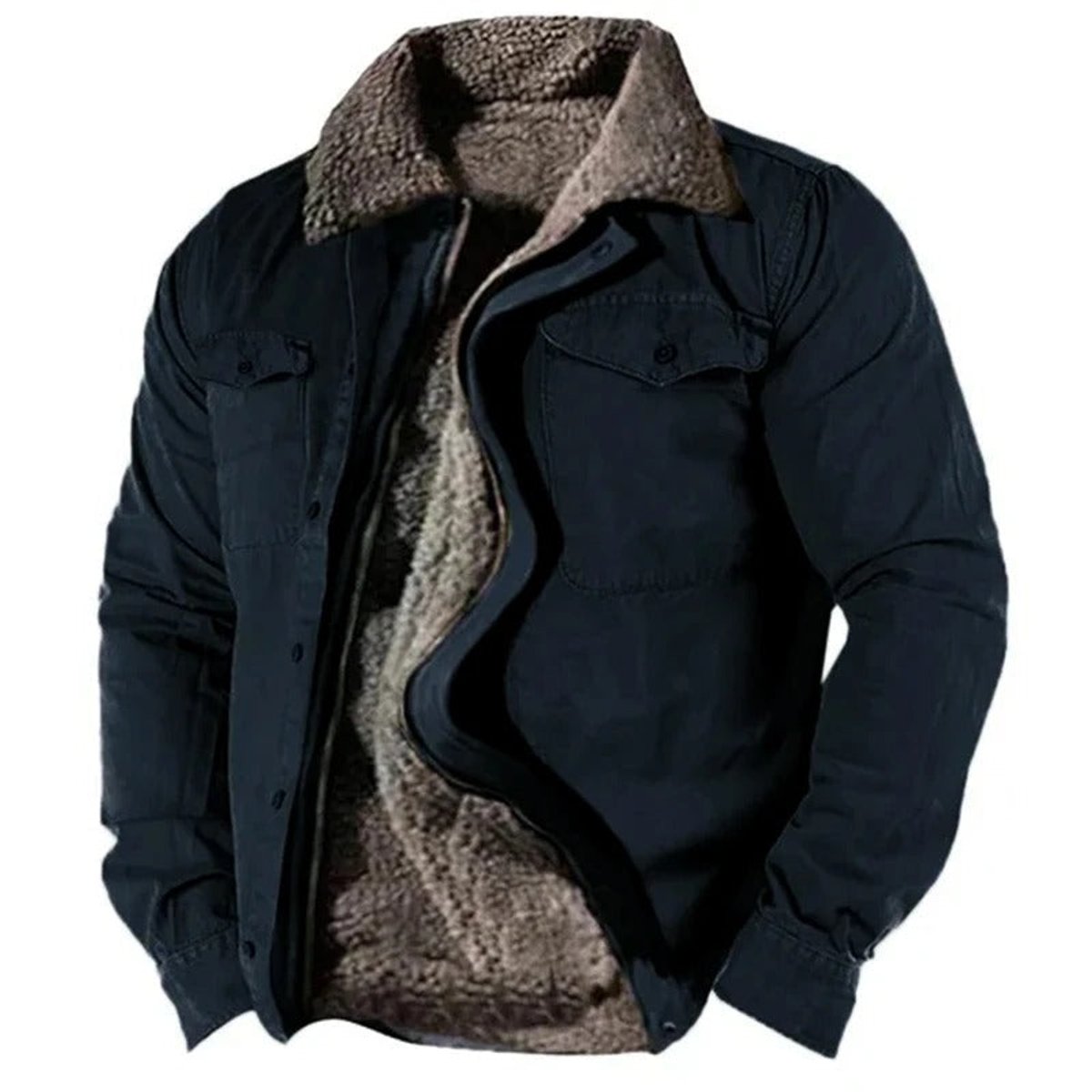 Veste cardigan col sherpa boutons-pression bleu marine pour homme