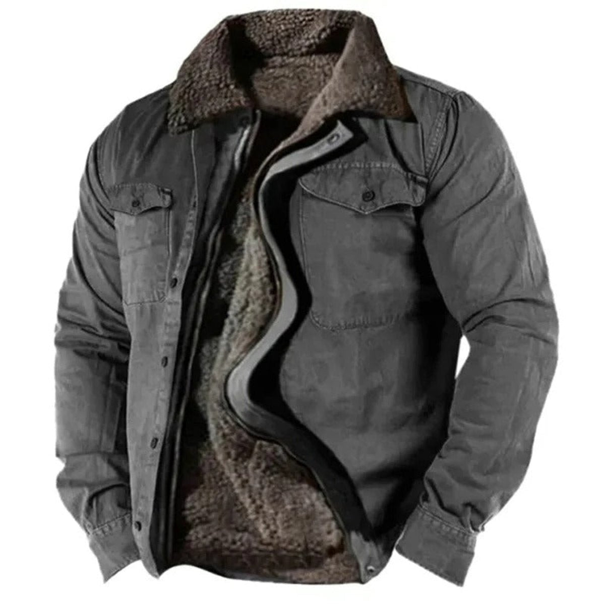 Veste cardigan col sherpa boutons-pression gris foncé pour homme