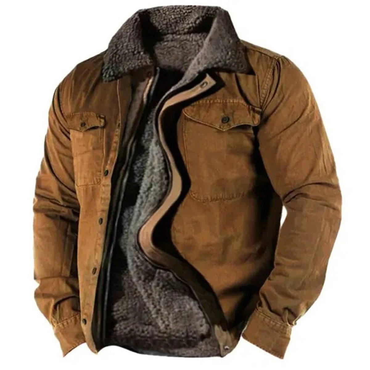 Veste cardigan col sherpa boutons-pression marron pour homme