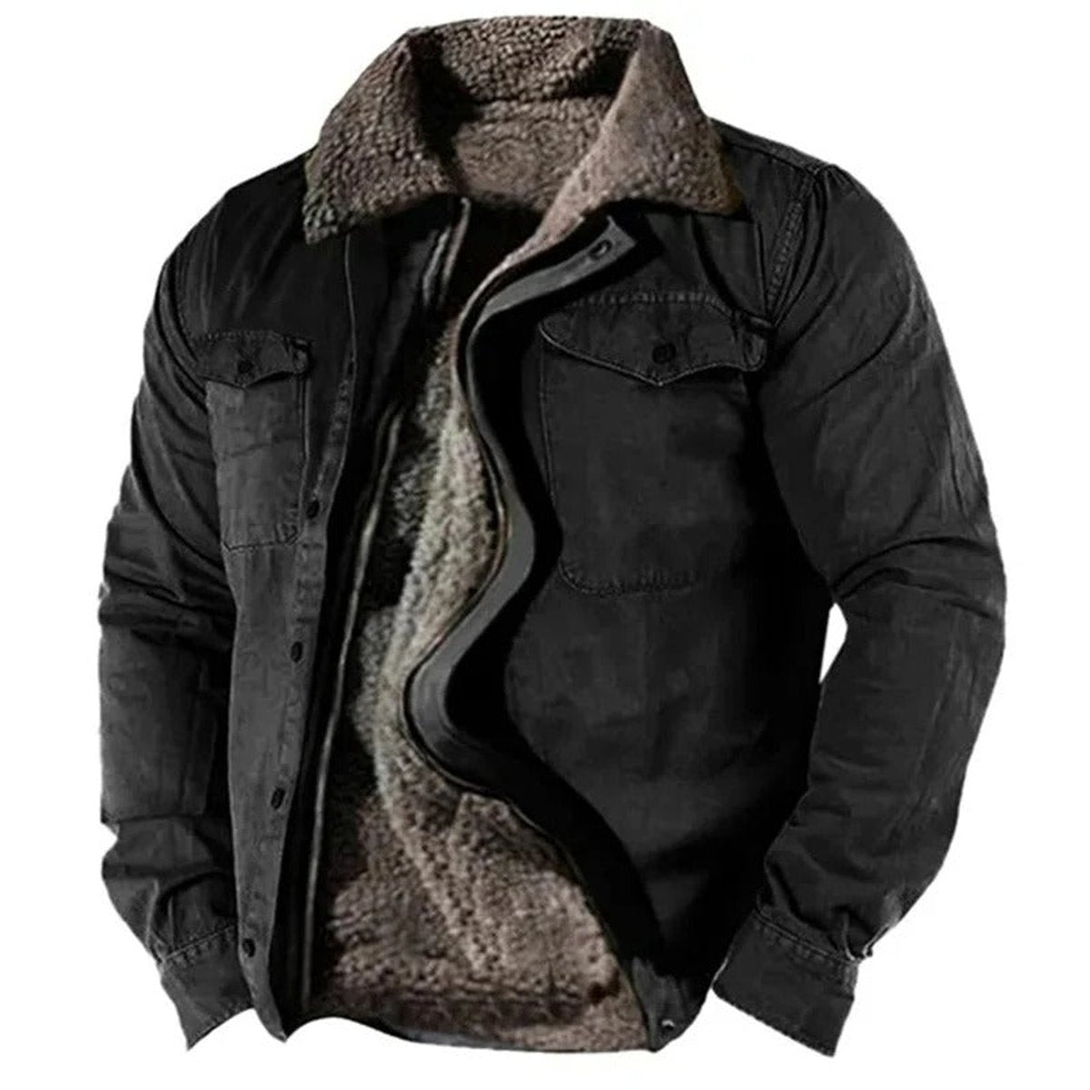 Veste cardigan col sherpa boutons-pression noir pour homme