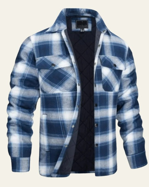 Veste doublée à carreaux avec poches bleu pour homme