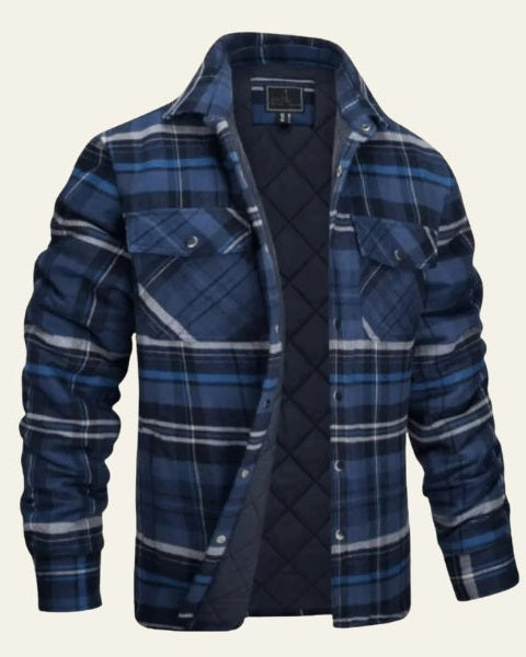 Veste doublée à carreaux avec poches bleu foncé pour homme