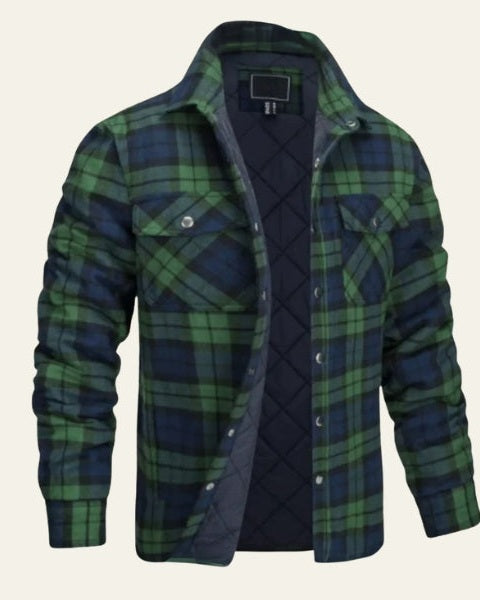 Veste doublée à carreaux avec poches vert pour homme