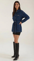 Veste en jean ceinturée avec poches pour femme