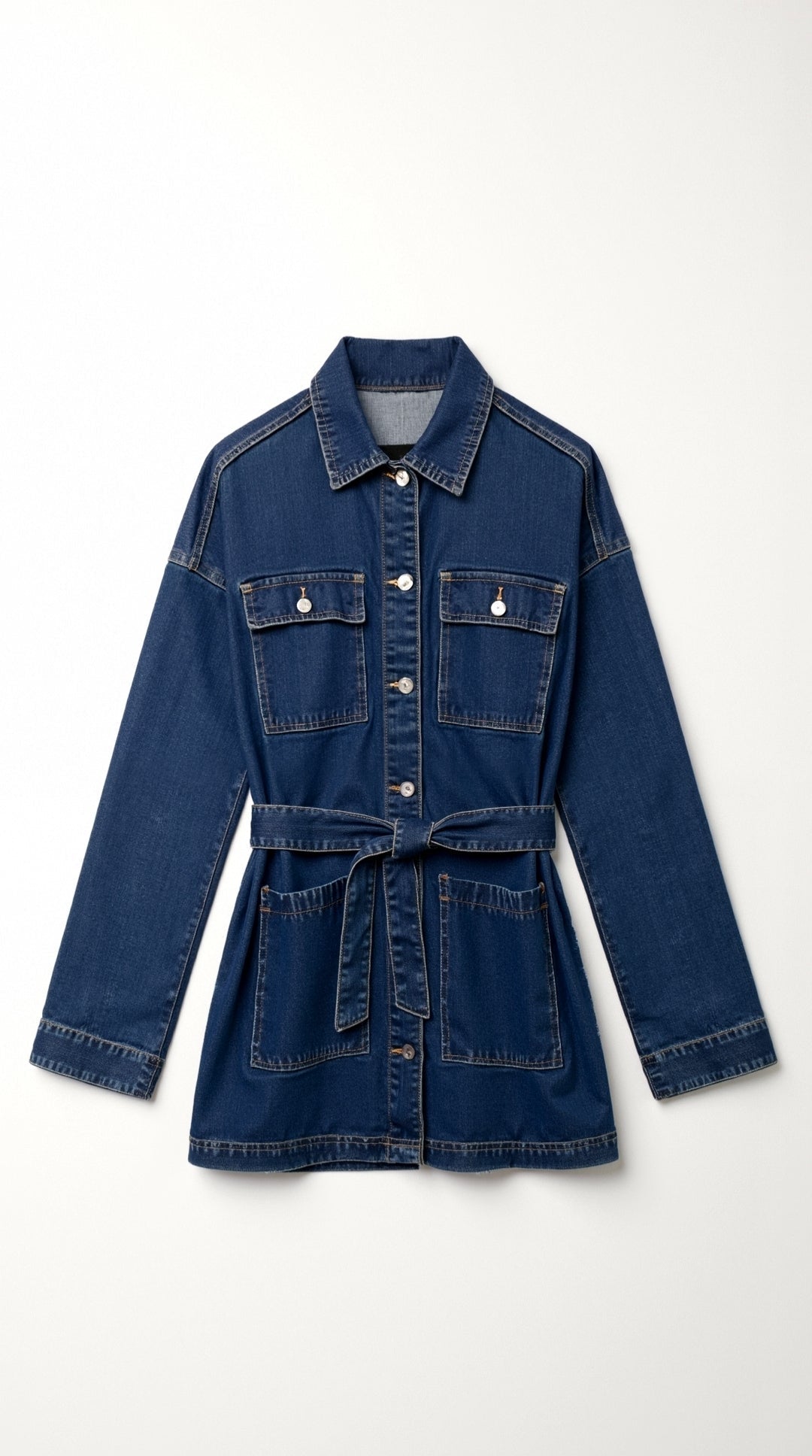 Veste en jean ceinturée avec poches pour femme – vue 4