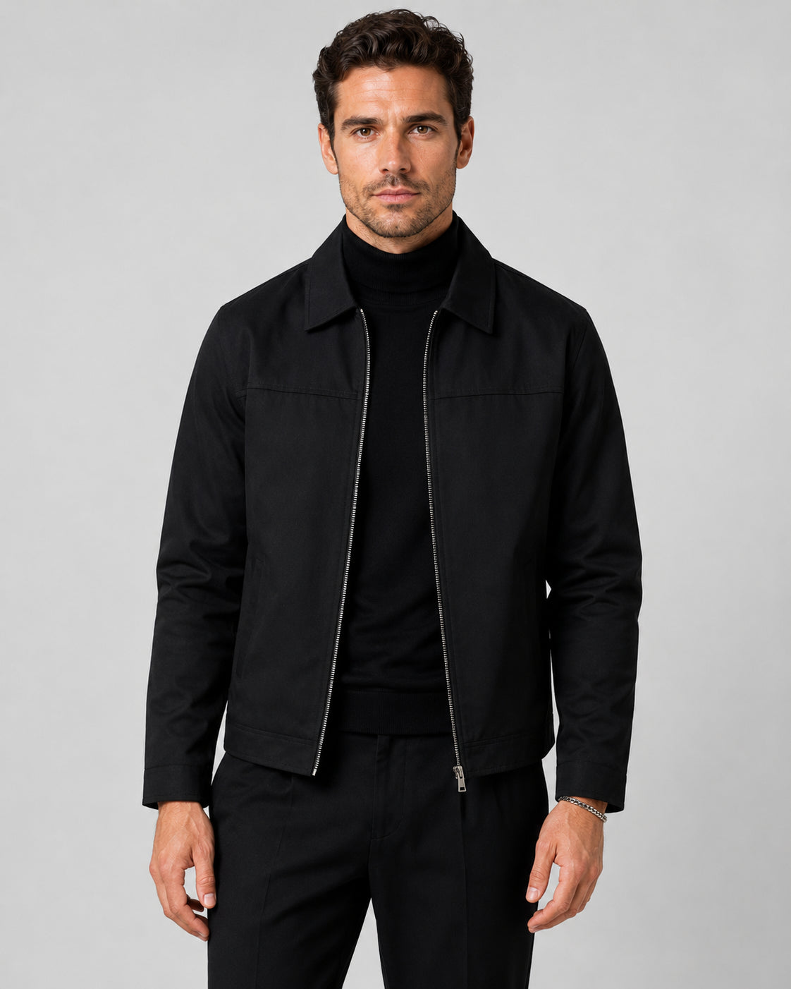 Veste Harrington col chemise à zip noir pour homme