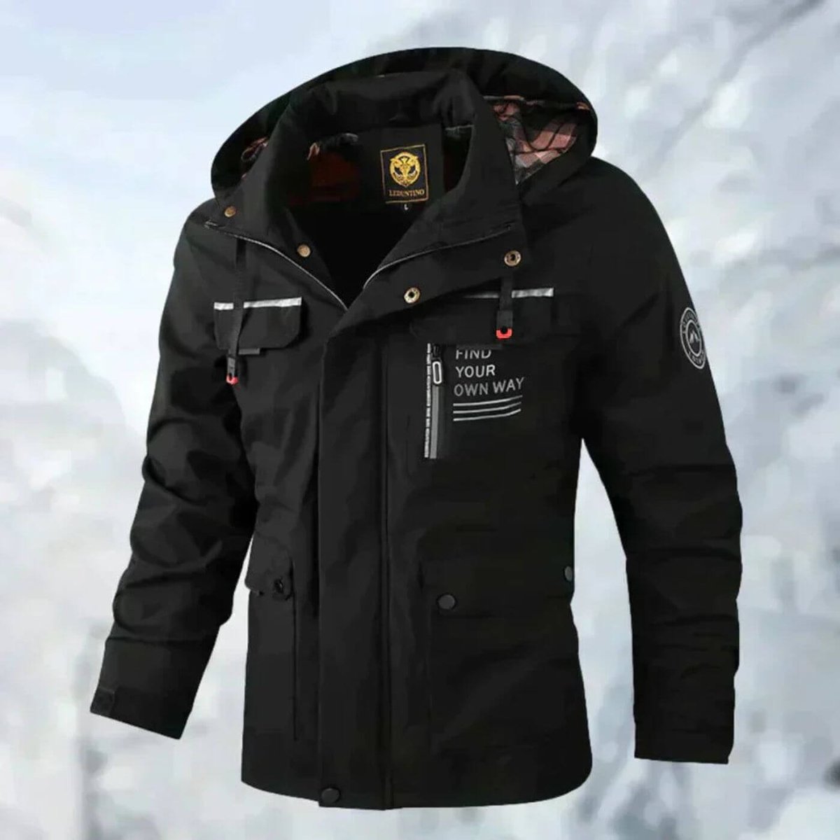 Veste imperméable à capuche avec poches noir pour homme