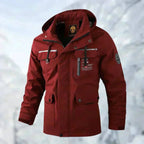 Veste imperméable à capuche avec poches rouge pour homme