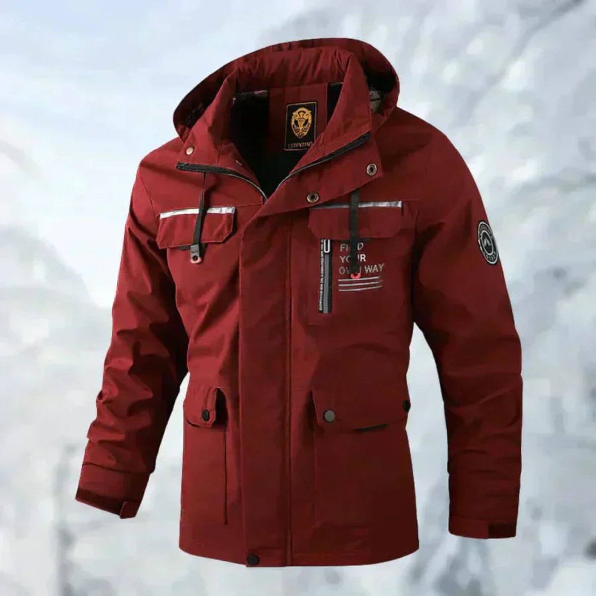 Veste imperméable à capuche avec poches rouge pour homme