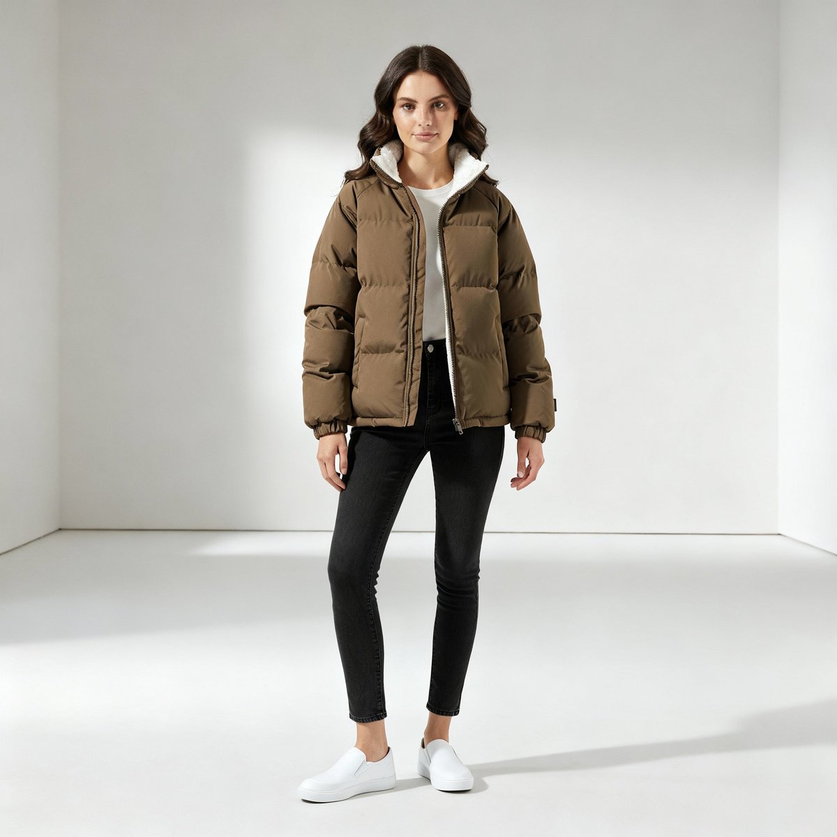 Veste matelassée capuche doublure sherpa pour femme – vue 2