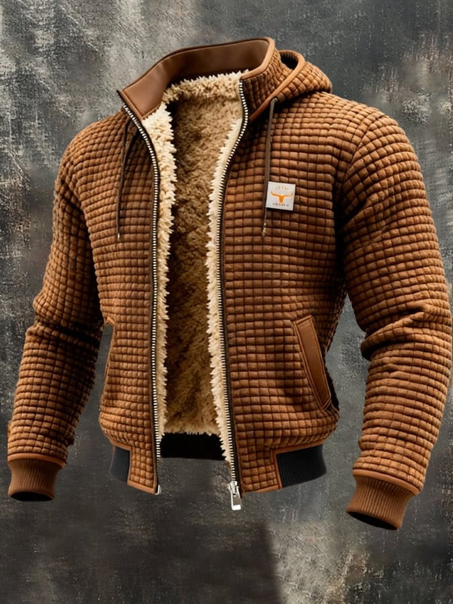 Veste matelassée capuche doublée sherpa marron pour homme