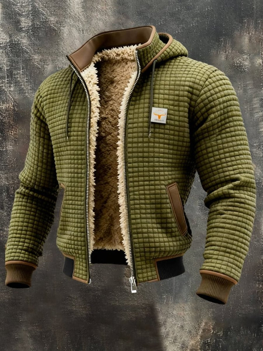 Veste matelassée capuche doublée sherpa vert olive pour homme