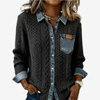 Veste tressée détails contrastés gris foncé pour femme