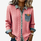 Veste tressée détails contrastés rose pour femme