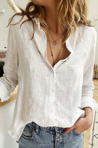 Women's relaxed fit linen shirt in natural colour, front view
