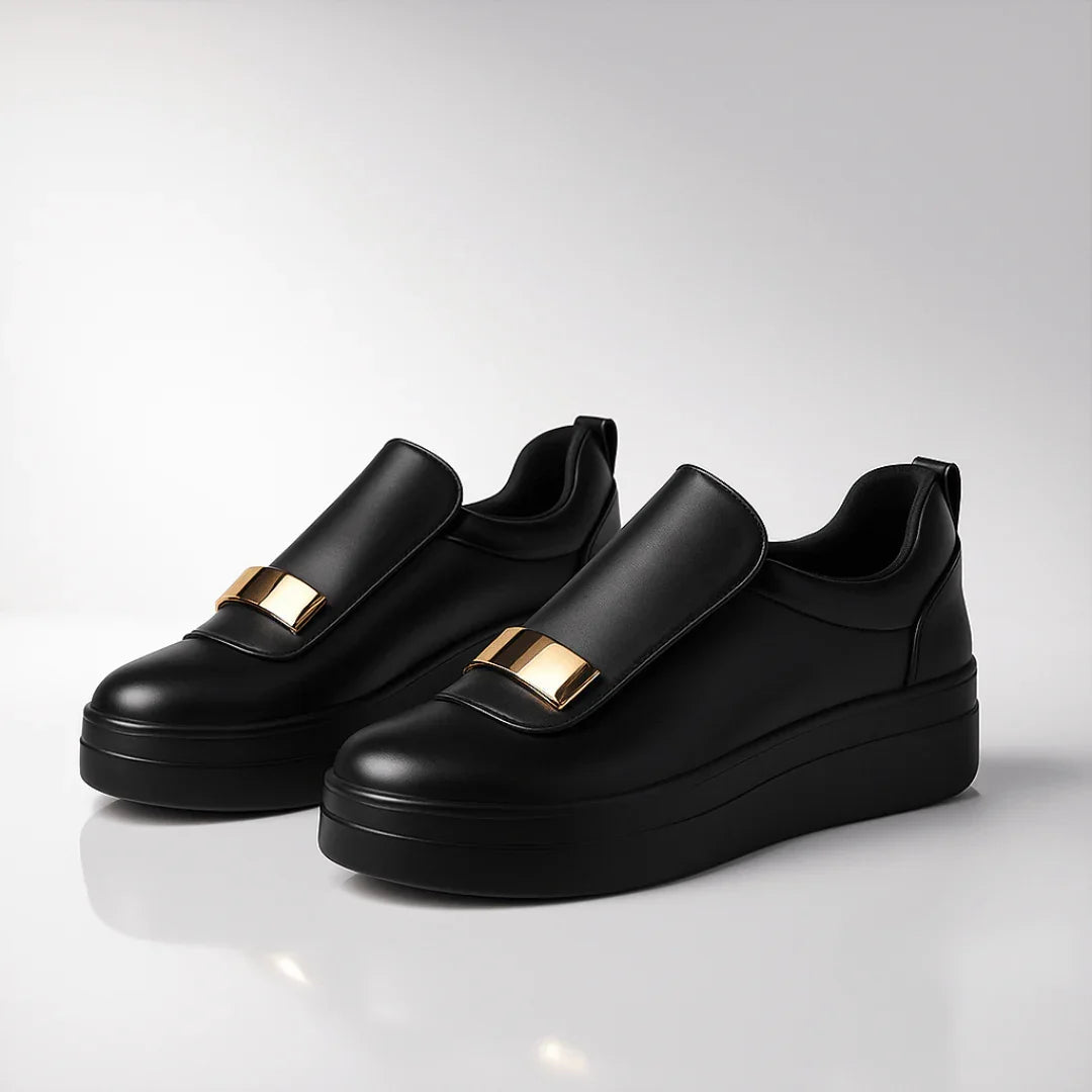 Top-down view of loafer showing vegan leather texture and construction
