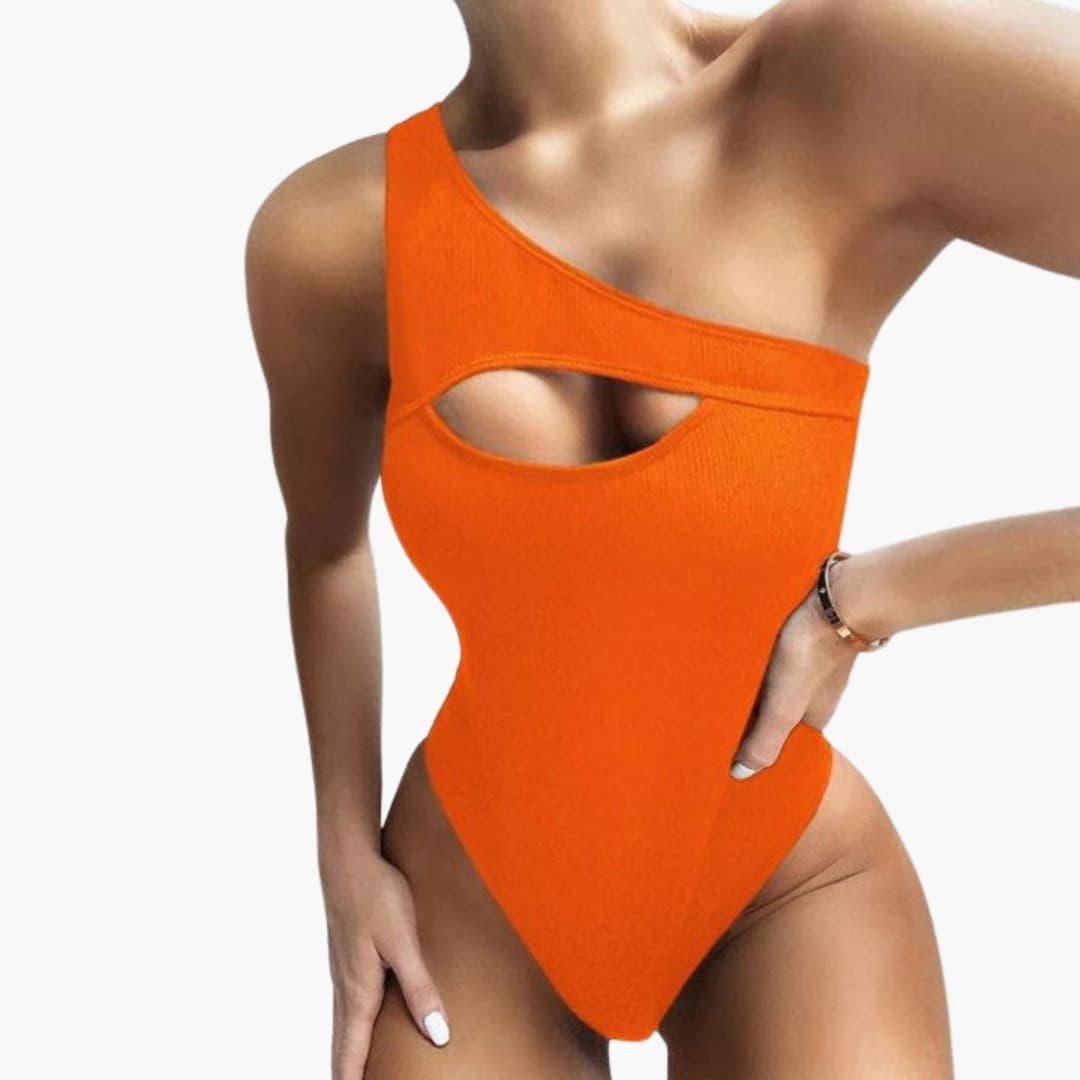 Women's Ribbed One Shoulder Cutout Swimsuit