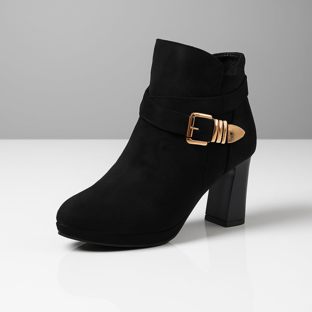 Sole of beige suede platform ankle boot