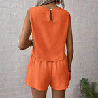 Close-up of keyhole back detail on sleeveless tank top