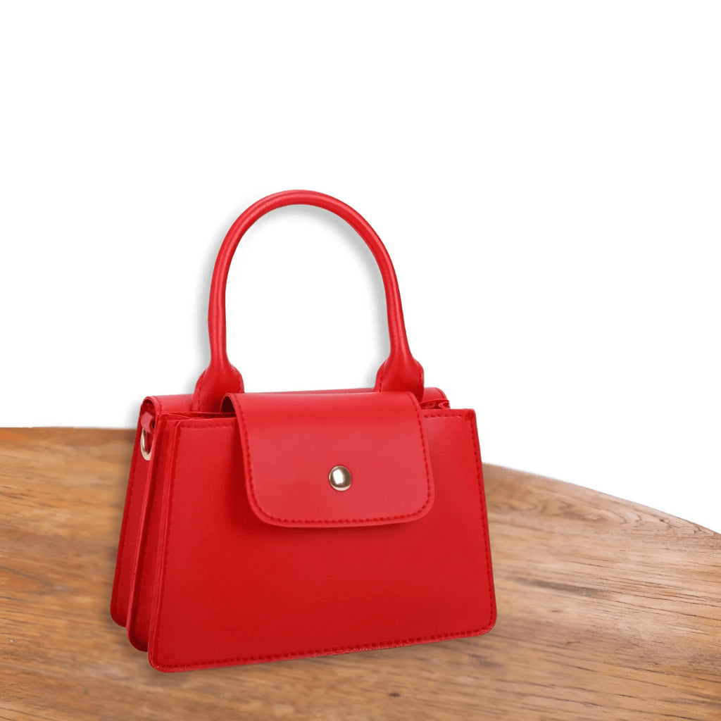 Side profile of compact structured handbag