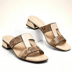 Detail shot of orthopedic cushioned footbed inside sandal