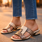 Rear view of mule sandal showing heel construction and support