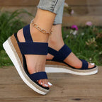 Back heel view of espadrille sandal with platform sole