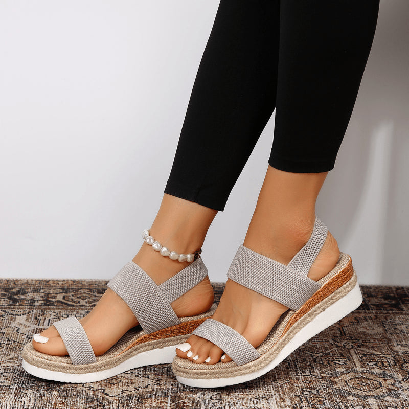 Detail of woven espadrille texture on sandal platform