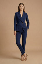 Full-length shot of trousers with blazer, posed standing position