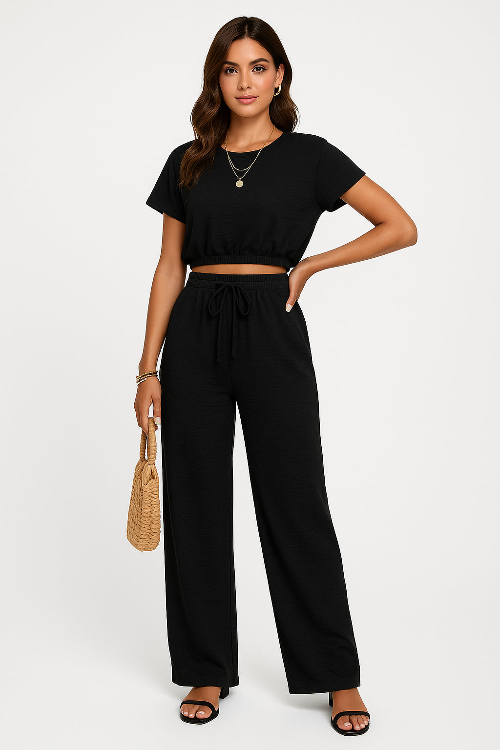 Close-up of cropped top with elasticated hem detail