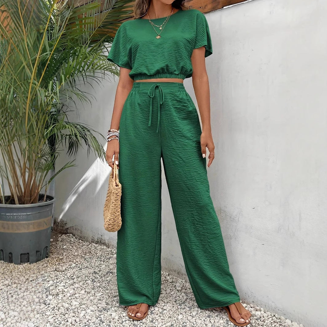 Model wearing set in casual pose, three-quarter angle