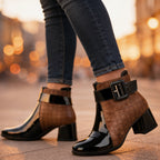 Back view of ankle boot showing quilted panel construction