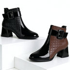 Detail shot of block heel and boot sole
